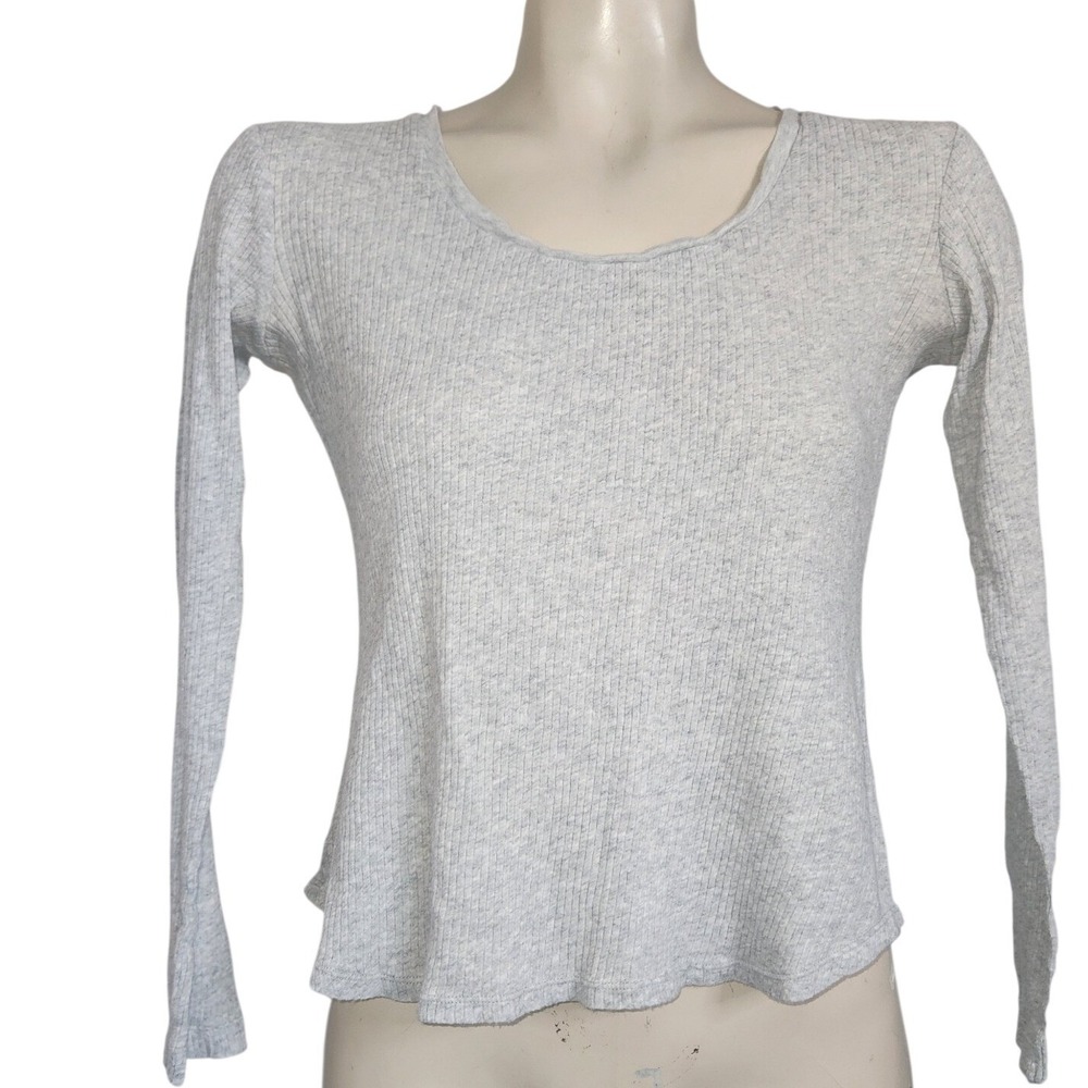 UGG Womens Heather Grey Ribbed Long‎ Sleeve Scoop Neck Cotton Top Size S 1019338